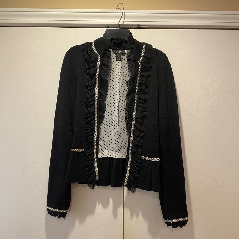 WHBM Lined Ruffled Collar Knit Sweater Jacket